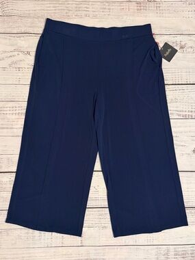 NWT Rafaella Flowy Dress Pants Women’s XLP Wide Leg High Rise Mediterranean Blue